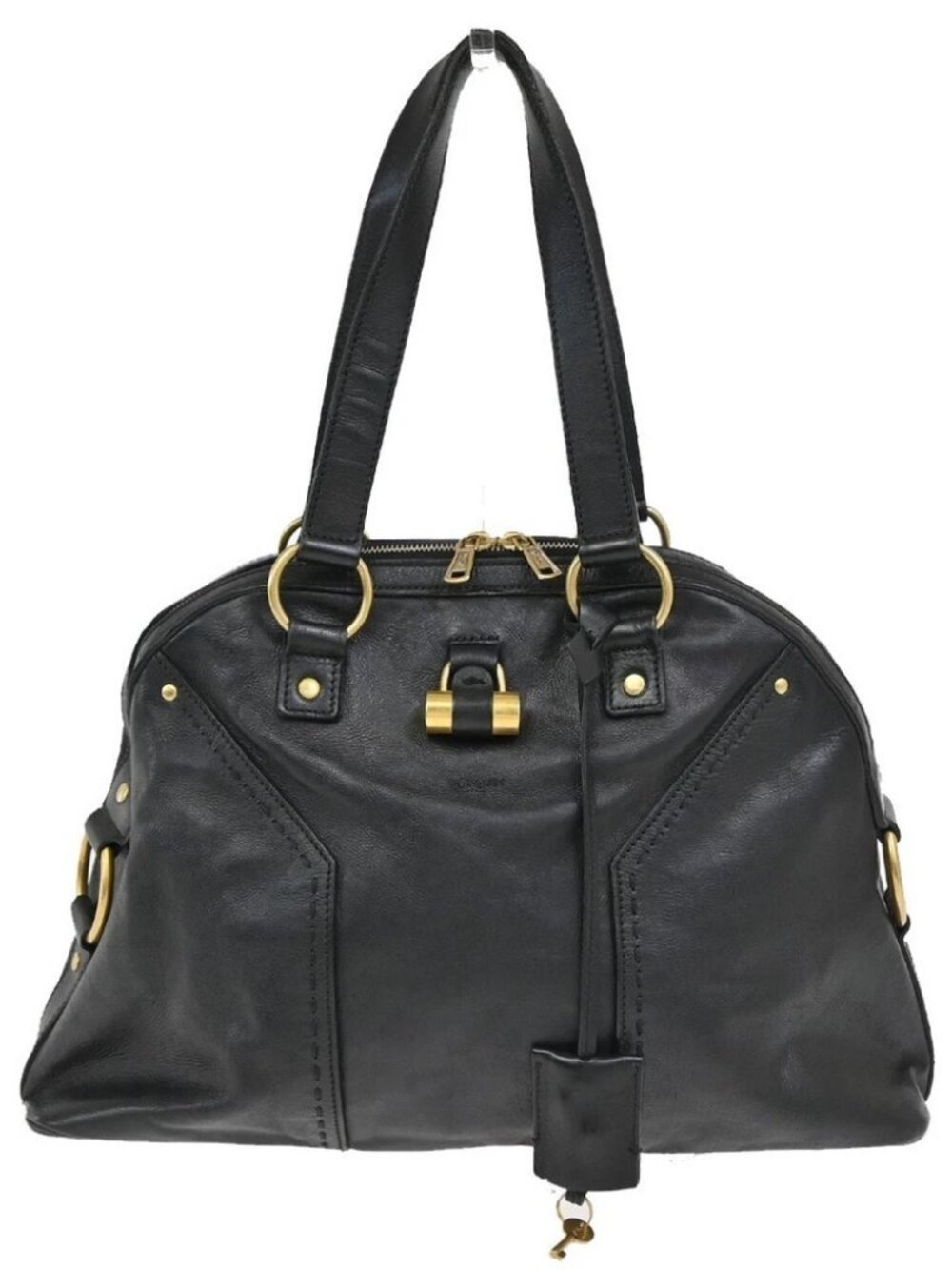 YVES SAINT LAURENT YSL Logo Muse Shoulder Bag Leather Black GHW Italy